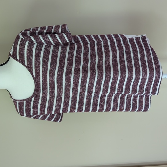 Pink Clover Striped Faux Button Back SS High Low Top L White Red Purple - Picture 5 of 15